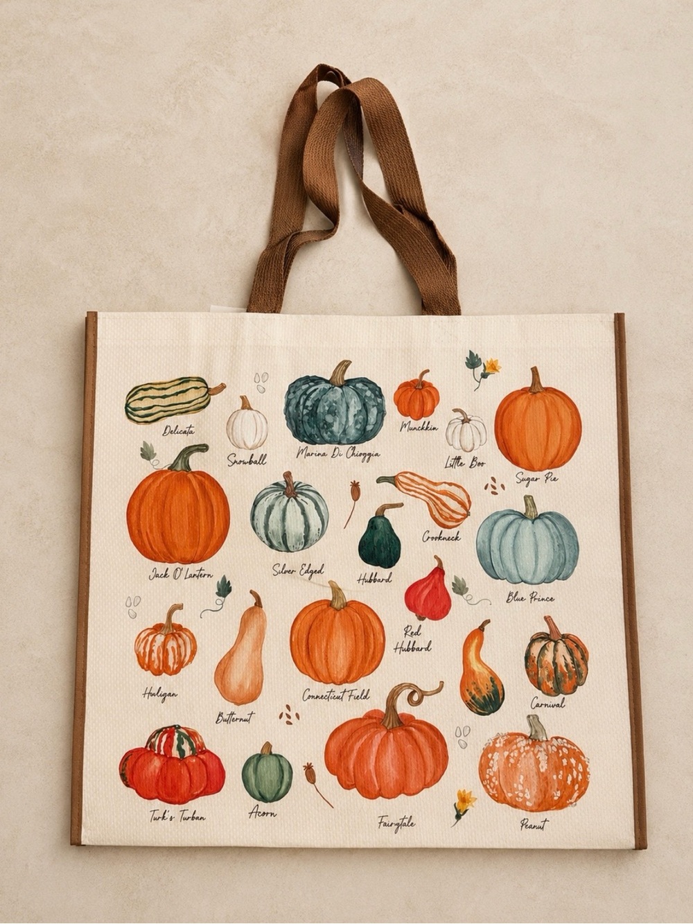 Pumpkin and squash varieties reusable tote bag